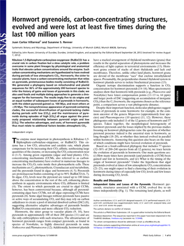 Hornwort Pyrenoids, Carbon-Concentrating Structures, Evolved and Were Lost at Least ﬁve Times During the Last 100 Million Years