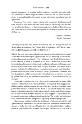 Enriching the Earth: Fritz Haber, Carl Bosch, and the Transformation of World Food Production. by Vaclav Smil. Cambridge: MIT Press, 2004