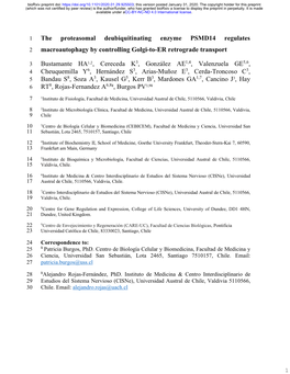 The Proteasomal Deubiquitinating Enzyme PSMD14 Regulates 2 Macroautophagy by Controlling Golgi-To-ER Retrograde Transport