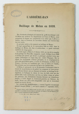 L'arrière-BAN Bailliage De Melun En 1635