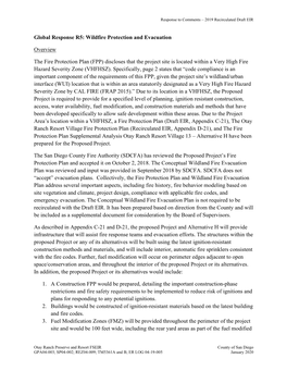 Global Response R5: Wildfire Protection and Evacuation Overview the Fire Protection Plan (FPP) Discloses That the Project Site