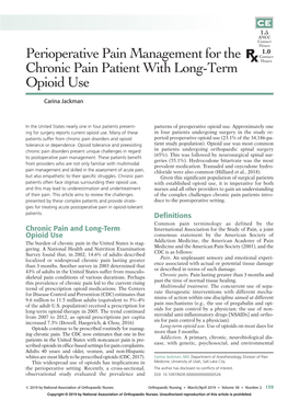 Perioperative Pain Management for the Chronic Pain Patient with Long-Term Opioid Use