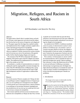 Migration, Refugees, and Racism in South Africa