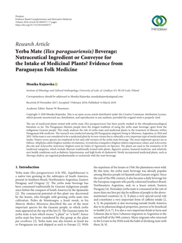 Research Article Yerba Mate (Ilex Paraguariensis)