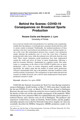 Behind the Scenes: COVID-19 Consequences on Broadcast Sports Production