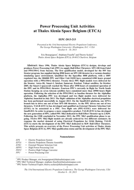 Power Processing Unit Activities at Thales Alenia Space Belgium (ETCA)