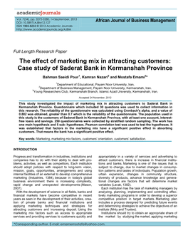 The Effect of Marketing Mix in Attracting Customers: Case Study of Saderat Bank in Kermanshah Province