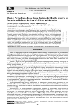 Effect of Psychodrama-Based Group Training for Healthy Lifestyle on Psychological Balance, Spiritual Well-Being and Optimism