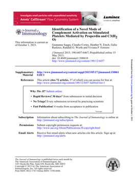 O) 2 Platelets Mediated by Properdin and C3(H Complement Activation on Stimulated Identification of a Novel Mode Of