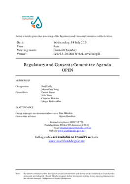 Agenda of Regulatory and Consents Committee