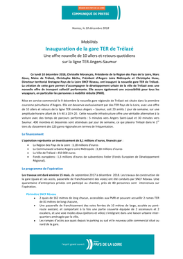 Inauguration De La Gare TER De Trélazé Une Offre Nouvelle De 10 Allers Et Retours Quotidiens Sur La Ligne TER Angers‐Saumur
