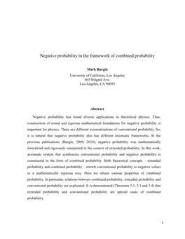 Negative Probability in the Framework of Combined Probability