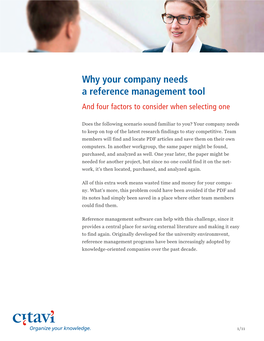 Why Your Company Needs a Reference Management Tool and Four Factors to Consider When Selecting One