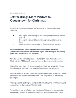 Jetstar Brings More Visitors to Queenstown for Christmas