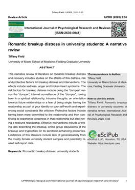 Romantic Breakup Distress in University Students: a Narrative Review