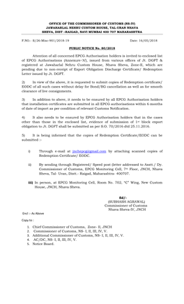 Attention of All Concerned EPCG Authorisation Holders Is Invited to Enclosed List of EPCG Authorisations (Annexure-‘A’), Issued from Various Offices of Jt