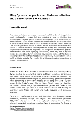 Miley Cyrus As the Posthuman: Media Sexualisation and the Intersections of Capitalism