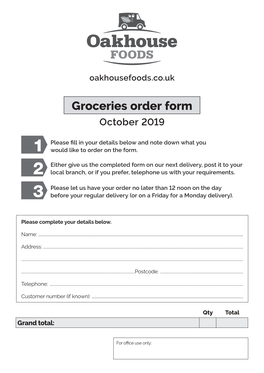 Groceries Order Form October 2019