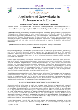 Applications of Geosynthetics in Embankments- a Review