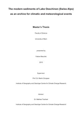 The Modern Sediments of Lake Oeschinen (Swiss Alps) As an Archive for Climatic and Meteorological Events