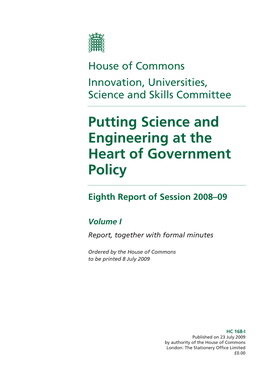 Putting Science and Engineering at the Heart of Government Policy