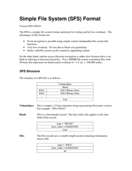 Simple File System (SFS) Format