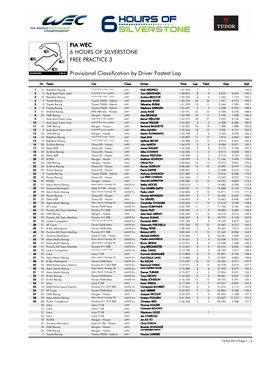 Provisional Classification by Driver Fastest Lap FREE PRACTICE 3 6