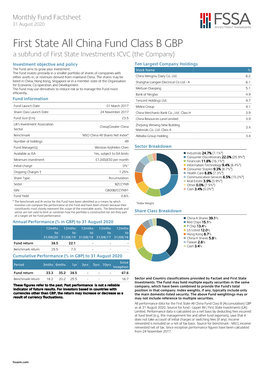 First State All China Fund Class B GBP a Subfund of First State Investments ICVC (The Company)