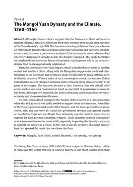 The Mongol Yuan Dynasty and the Climate, 1260–1360