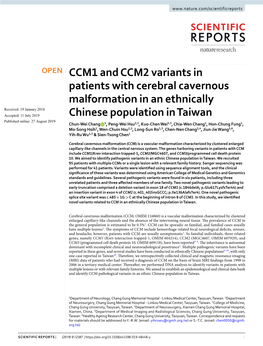 CCM1 and CCM2 Variants in Patients with Cerebral Cavernous