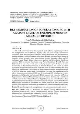 Determination of Population Growth Against Level of Unemployment in Merauke District