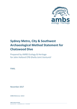 Archaeological Method Statement for Chatswood Dive