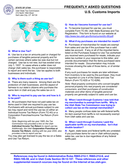 FREQUENTLY ASKED QUESTIONS U.S. Customs Imports