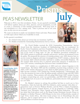 PEA's NEWSLETTER July Welcome to PEA's Very First Newsletter, Prisms