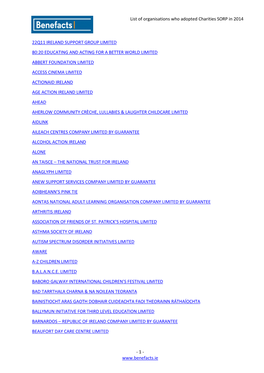 List of Organisations Who Adopted Charities SORP in 2014