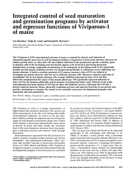 Integrated Control of Seed Maturation and Iermination Programs by Activator