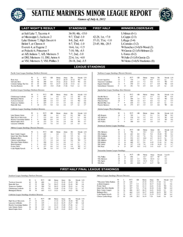 SEATTLE MARINERS MINOR LEAGUE REPORT Games of July 6, 2012