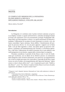 Le Complicate Missioni Della Patagonia Da Don Bosco a Don Rua: Situazione Iniziale, Sviluppi, Bilancio*