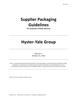 Supplier Packaging Guidelines Hyster-Yale Group