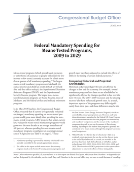 Federal Mandatory Spending for Means-Tested Programs, 2009 to 2029