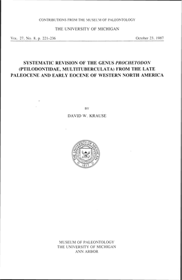 Systematic Revision of the Genus Prochetodon (Ptilodontidae, Multituberculata) from the Late Paleocene and Early Eocene of Western North America