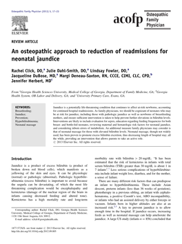 An Osteopathic Approach to Reduction of Readmissions for Neonatal Jaundice