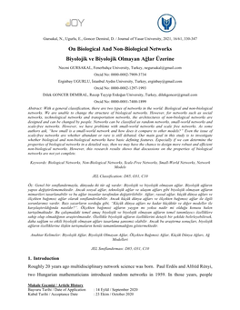 On Biological and Non-Biological Networks Biyolojik Ve Biyolojik Olmayan Ağlar Üzerine