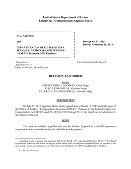 17-1595 ) Issued: November 26, 2018 DEPARTMENT of HEALTH & HUMAN ) SERVICES, NATIONAL INSTITUTES of ) HEALTH, Bethesda, MD, Employer ) ______)