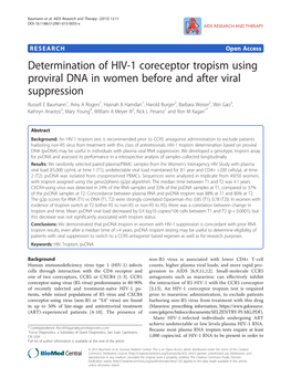 Determination of HIV-1 Coreceptor Tropism Using Proviral DNA In
