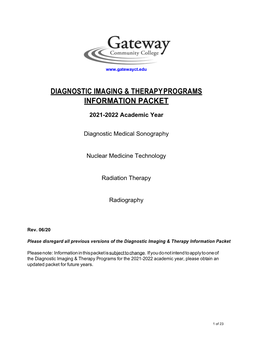 2021-2022 Diagnostic Imaging and Therapy Information Packet