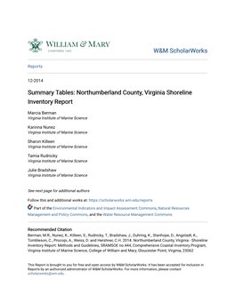 Northumberland County, Virginia Shoreline Inventory Report