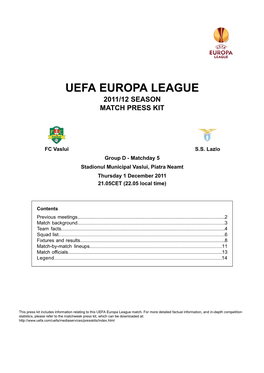 Uefa Europa League 2011/12 Season Match Press Kit