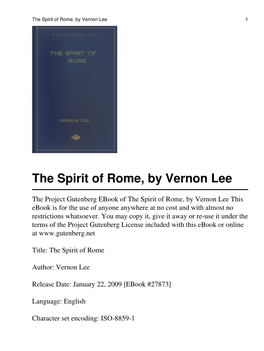 The Spirit of Rome, by Vernon Lee 1