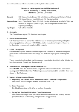 Minutes of a Meeting of Caversfield Parish Council, Held on Wednesday 21 January 2015 at 7.00M, at 14 Davis Gardens, Caversfield